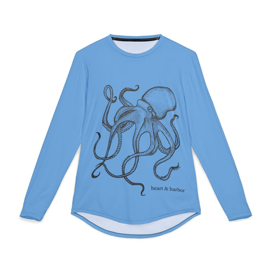Octopus UV Sun Protection Shirt - Hand-Drawn  - Long Sleeve Fishing & Beach Tee - Sky Blue
