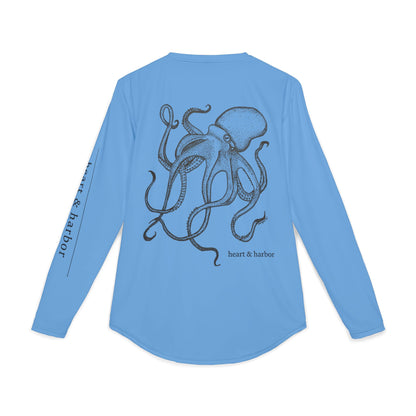 Octopus UV Sun Protection Shirt - Hand-Drawn  - Long Sleeve Fishing & Beach Tee - Sky Blue