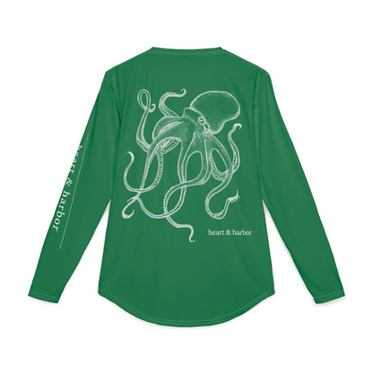 Octopus UV Sun Protection Shirt - Hand-Drawn  - Long Sleeve Fishing & Beach Tee - Dark Green