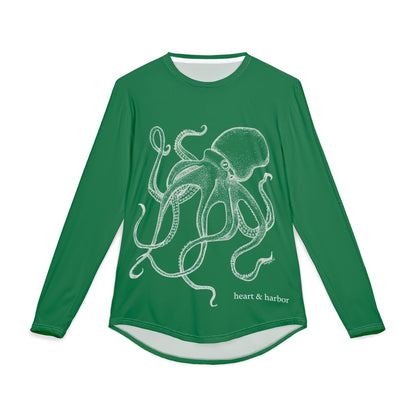 Octopus UV Sun Protection Shirt - Hand-Drawn  - Long Sleeve Fishing & Beach Tee - Dark Green