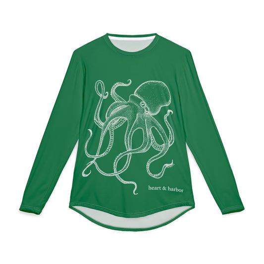 Octopus UV Sun Protection Shirt - Hand-Drawn  - Long Sleeve Fishing & Beach Tee - Dark Green