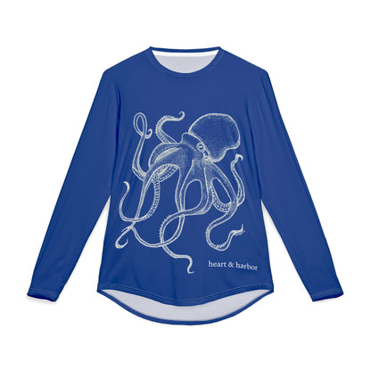 Octopus UV Sun Protection Shirt: Hand-Drawn, Quick-Dry Long Sleeve Beach & Boating Tee (dark blue)