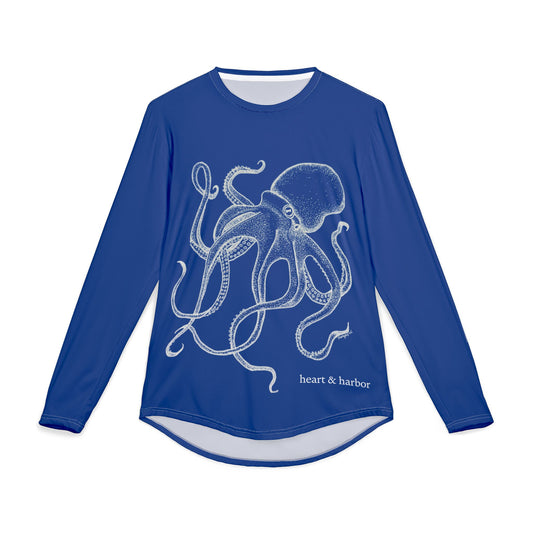 Octopus UV Sun Protection Shirt: Hand-Drawn, Quick-Dry Long Sleeve Beach & Boating Tee (dark blue)