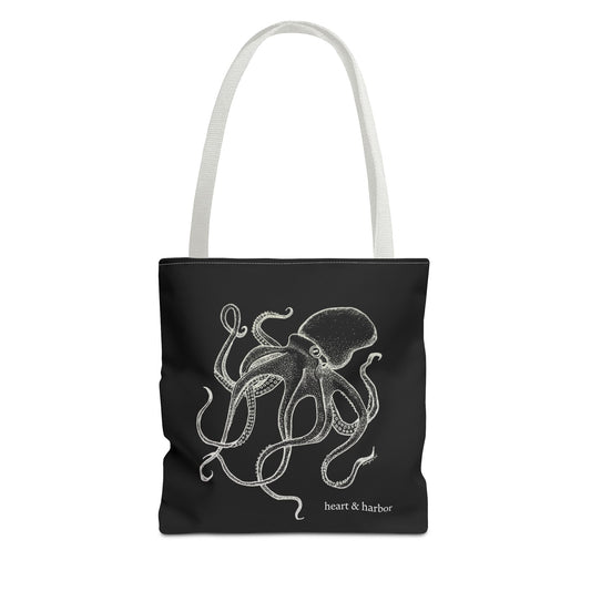 Octopus Illustrated Tote Bag | Nautical Art Beach Bag & Reusable Market Tote