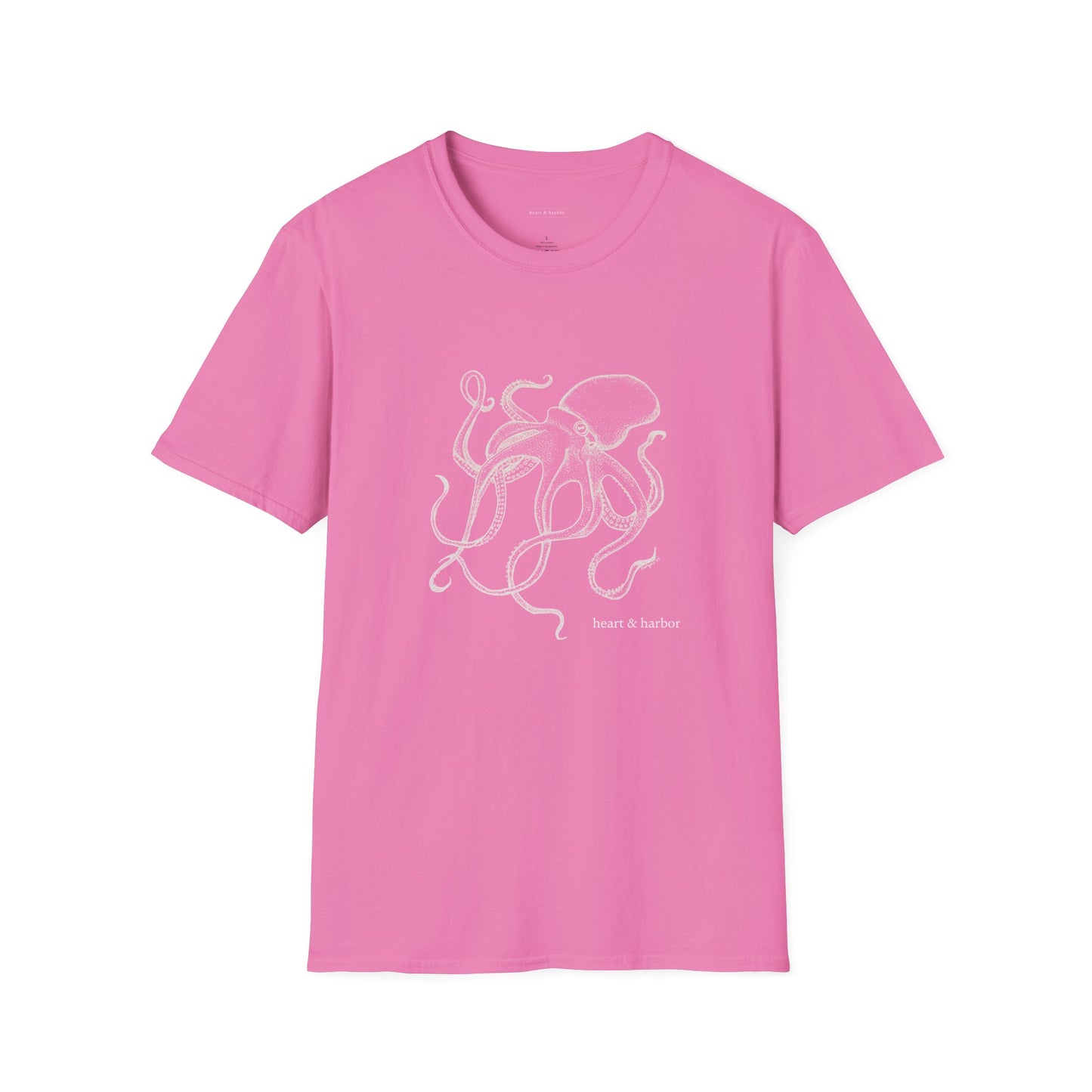 Pink t-shirt with octopus design in white ink