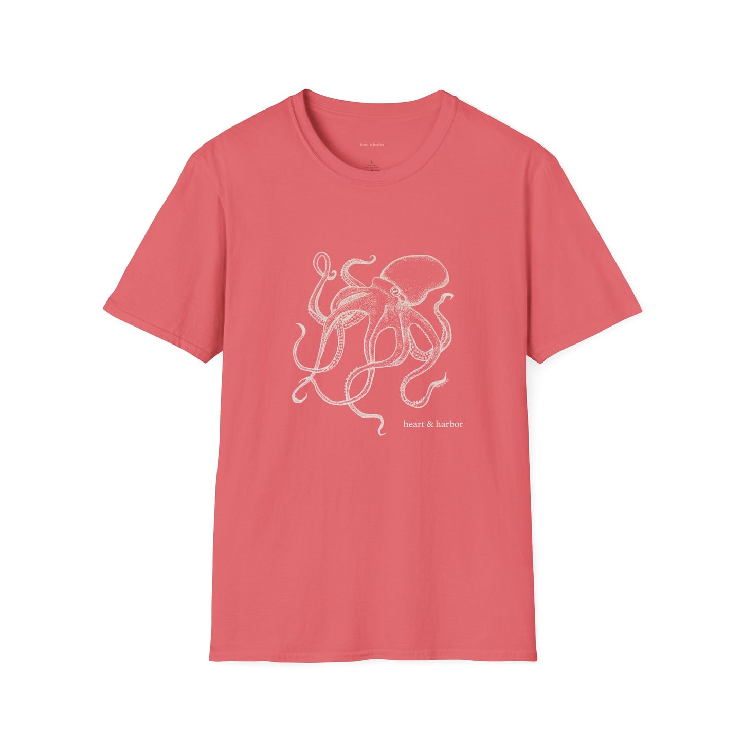 Coral Silk t-shirt with octopus design in white ink
