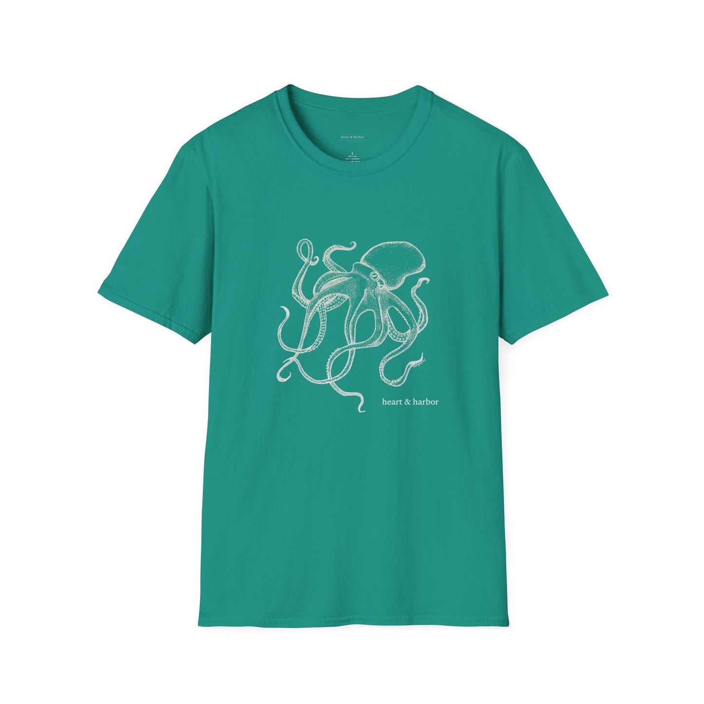 Jade Green t-shirt with octopus design in white ink