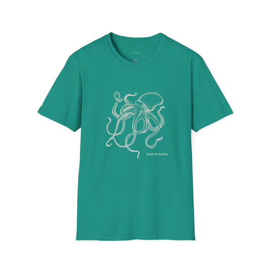 Jade Green t-shirt with octopus design in white ink
