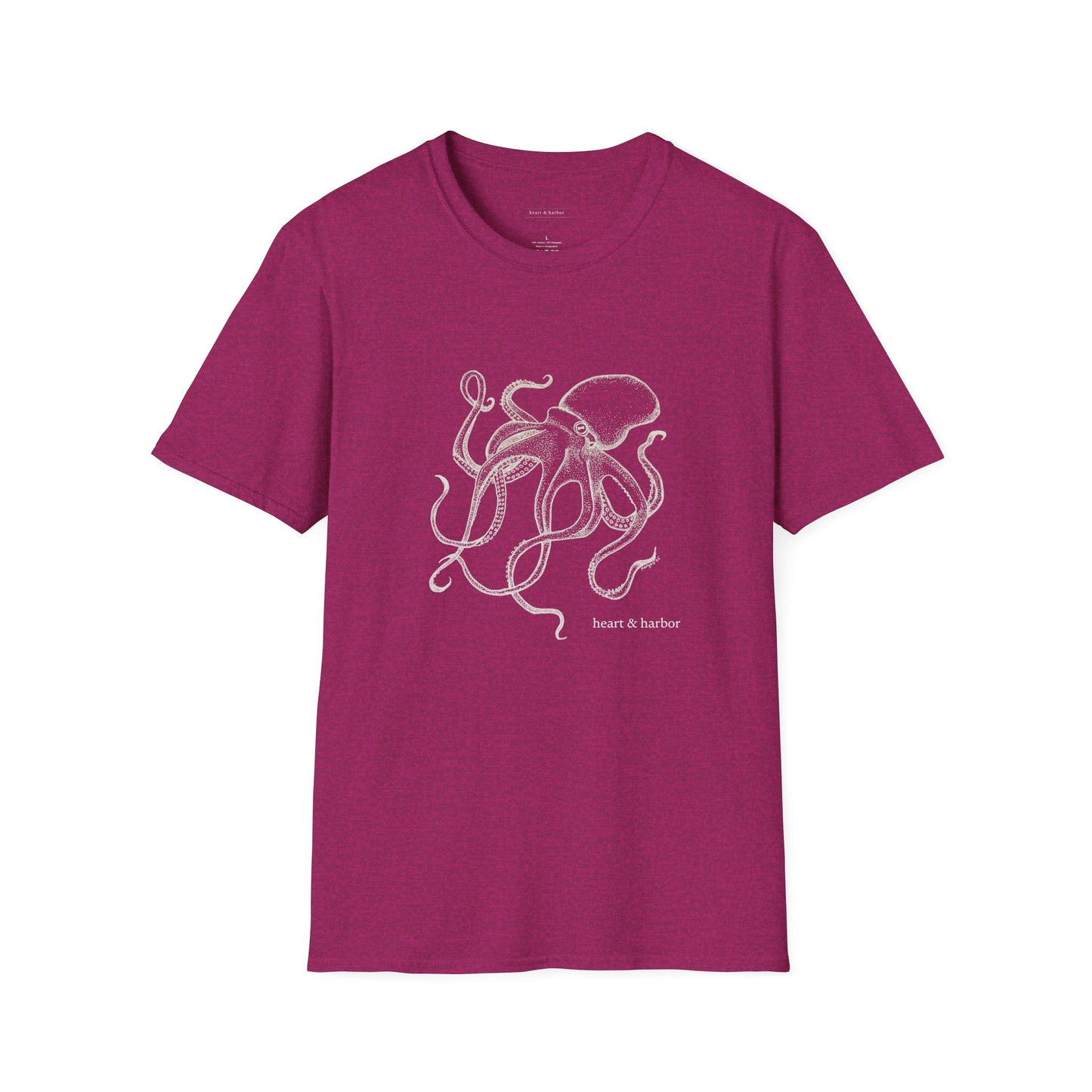 Purple t-shirt with octopus design in white ink