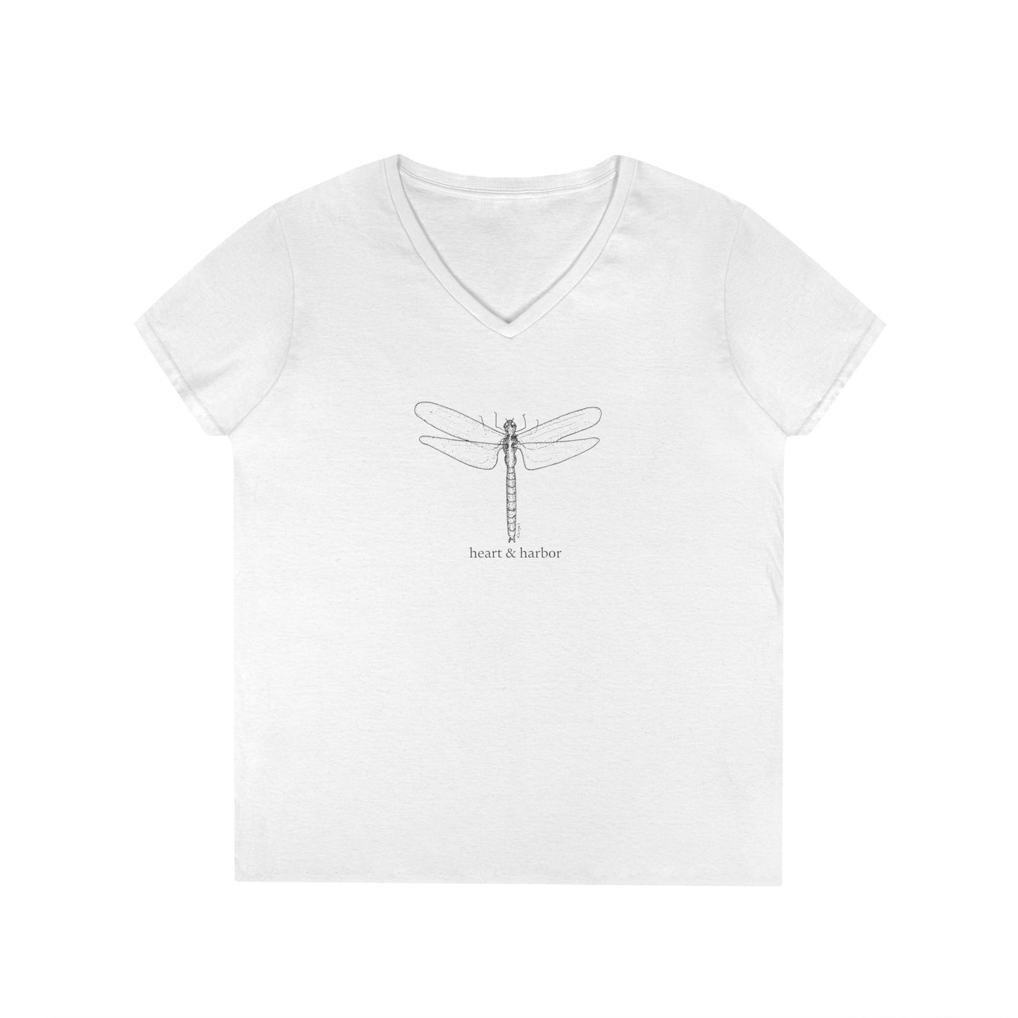 Dragonfly Ladies V-Neck T-Shirt | Original Hand-Drawn Art | Heart & Harbor | multiple colors