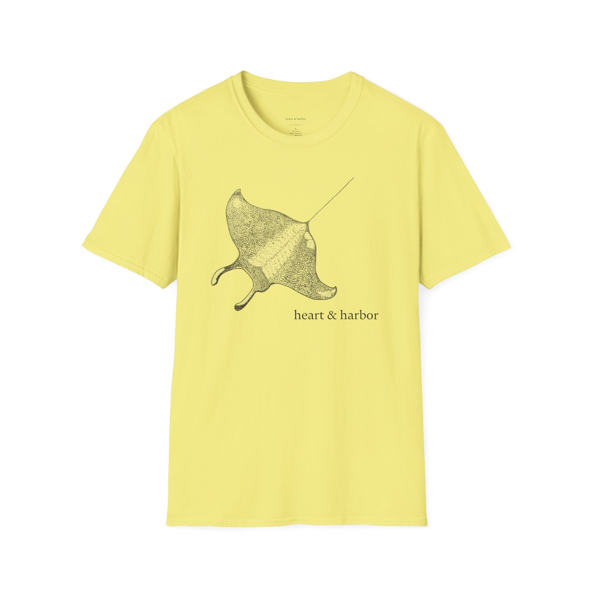 Yellow t-shirt with stingray graphic by heart & harbor