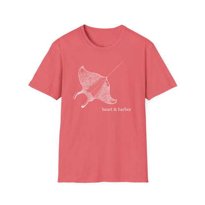 Coral Silk t-shirt with stingray graphic by heart & harbor