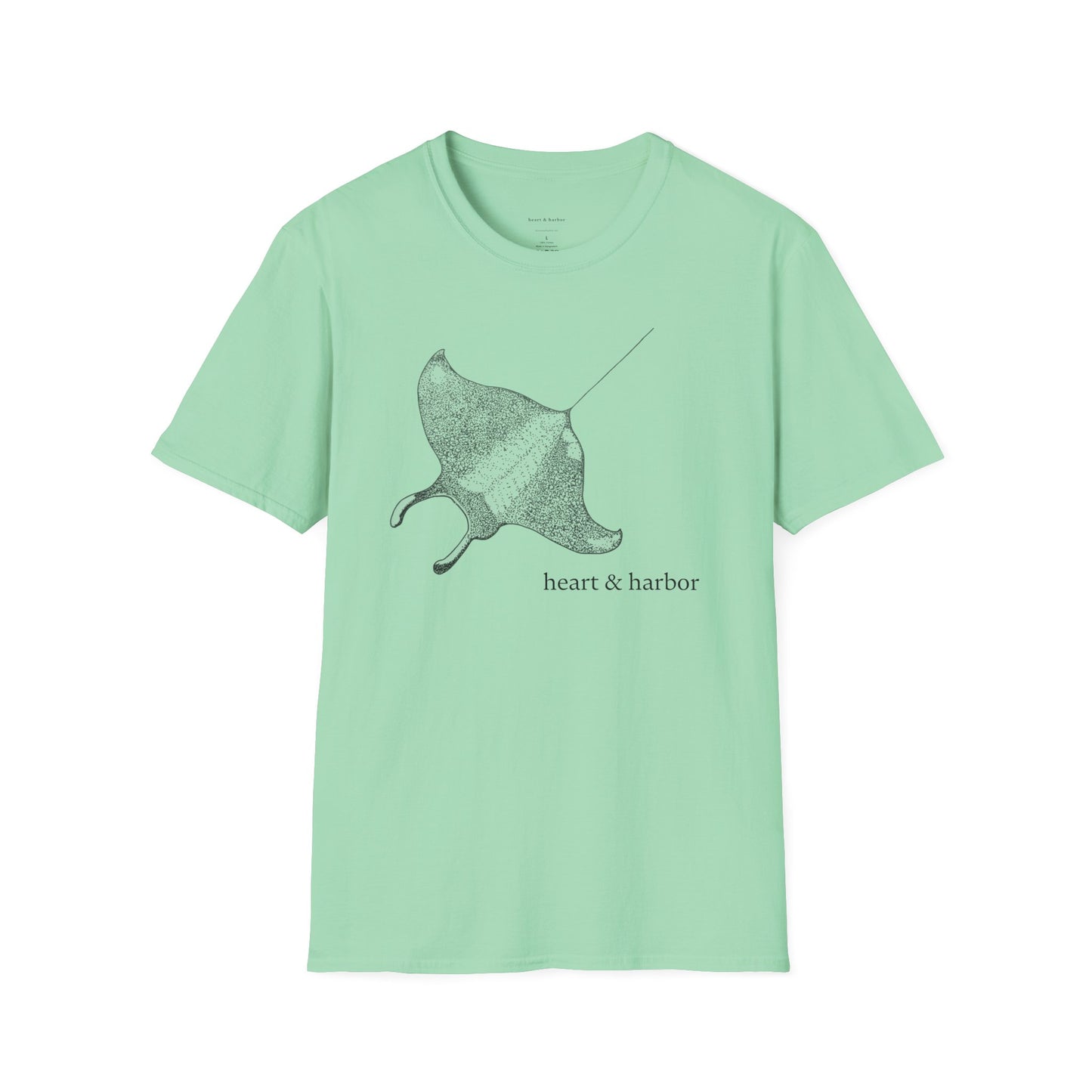 Mint green t-shirt with stingray graphic by heart & harbor