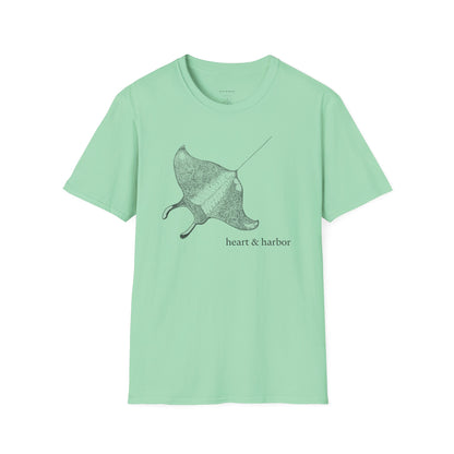Mint green t-shirt with stingray graphic by heart & harbor