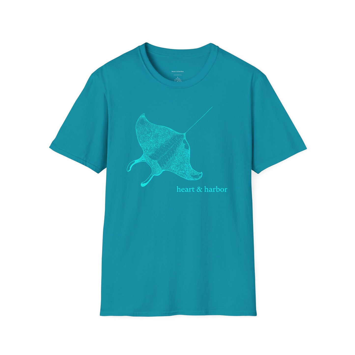 Teal t-shirt with stingray graphic by heart & harbor