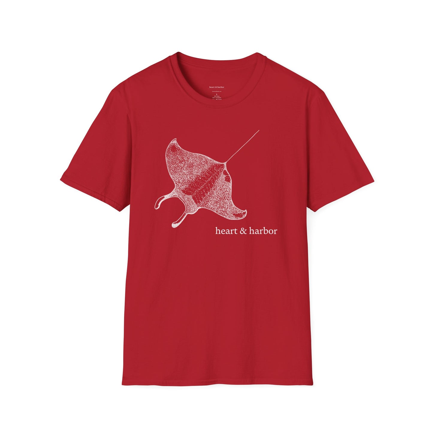 Red t-shirt with stingray graphic by heart & harbor