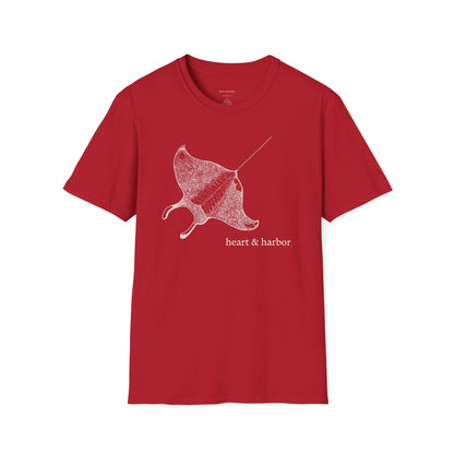 Red t-shirt with stingray graphic by heart & harbor
