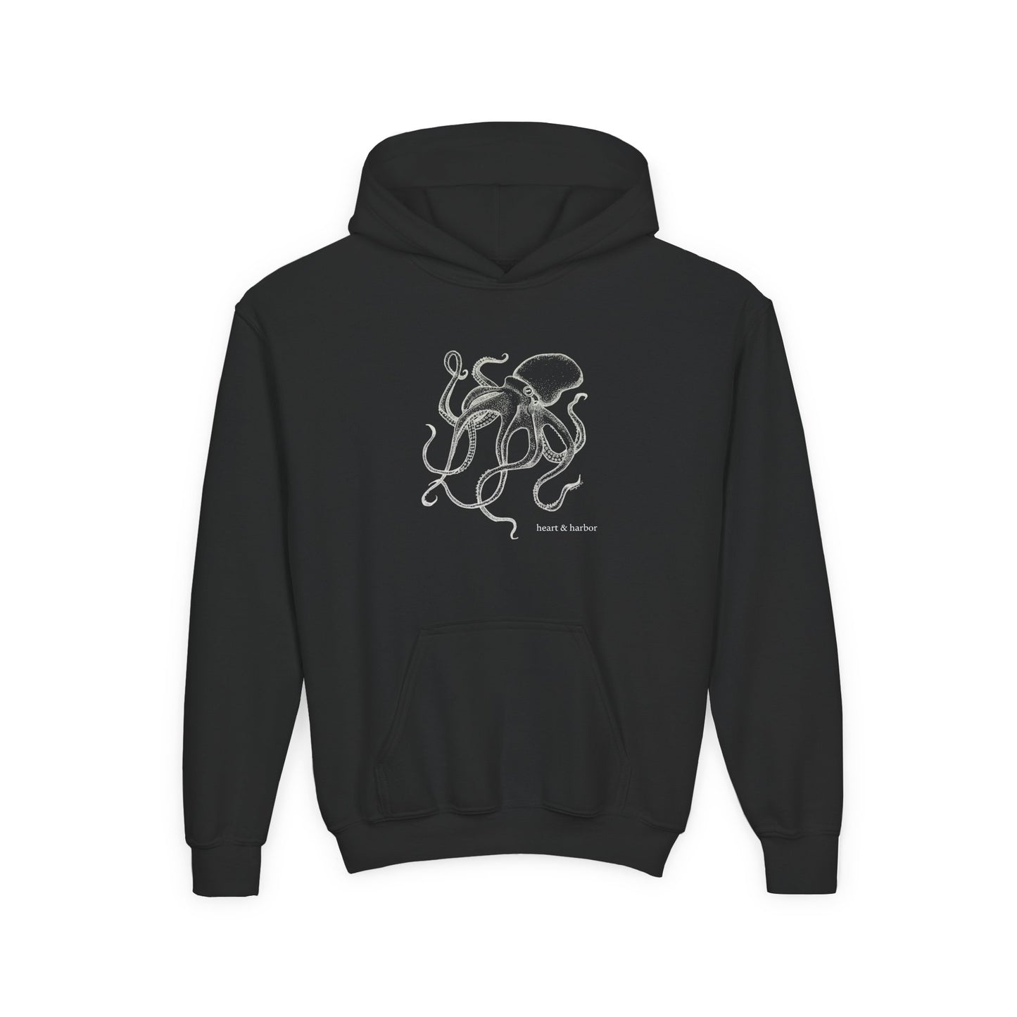 Black youth hoodie with hand-drawn octopus
