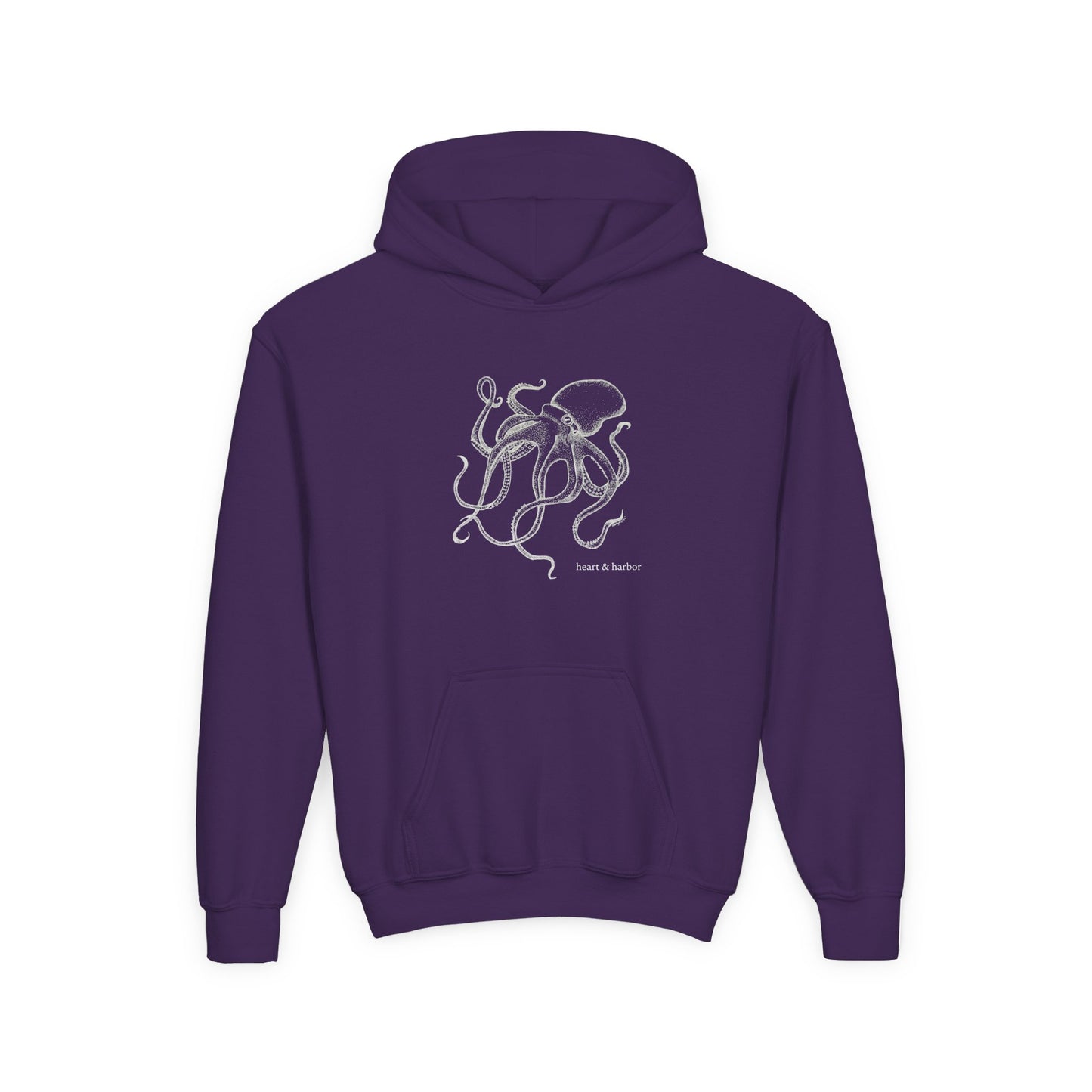 Purple youth hoodie with hand-drawn octopus