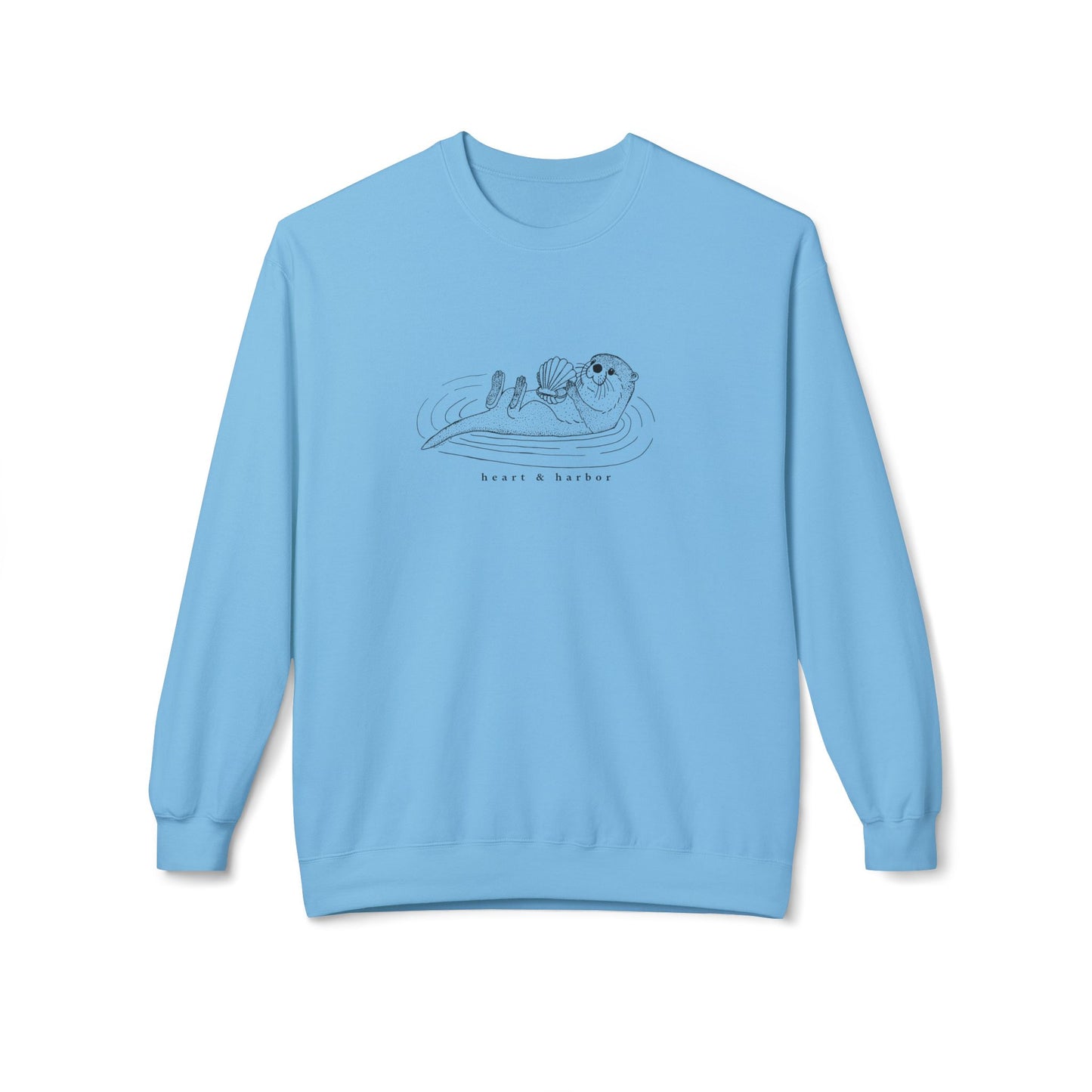 Light blue crewneck sweatshirt with hand-drawn sea otter.