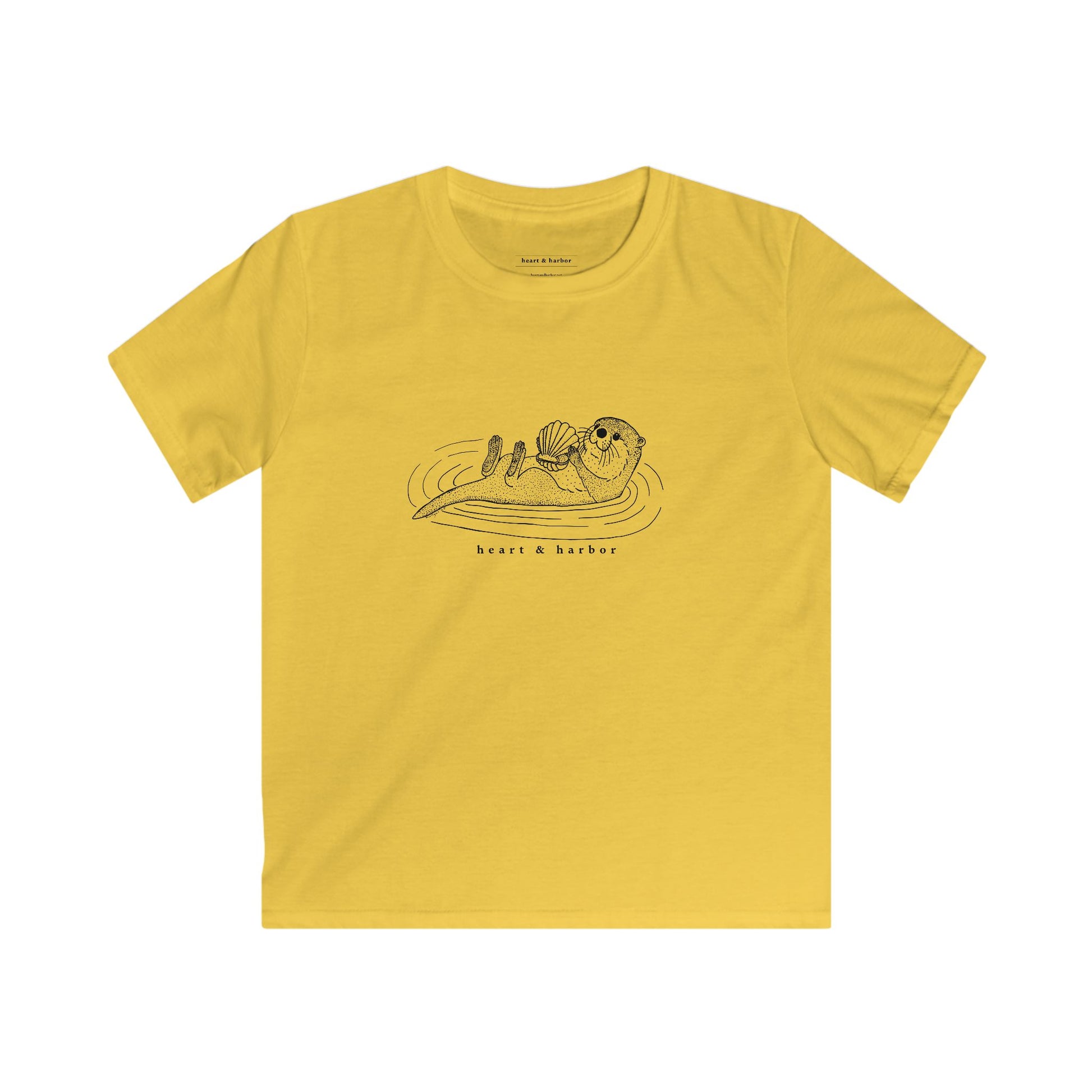 Yellow youth t-shirt with a hand-drawn sea otter