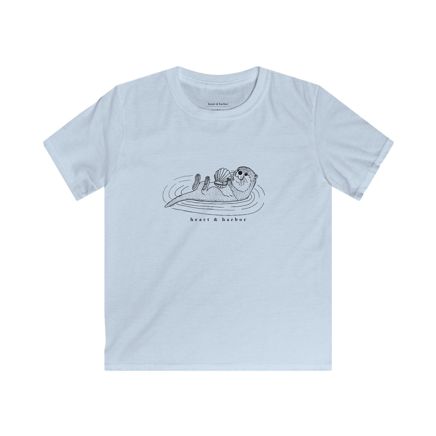 Light blue youth t-shirt with a hand-drawn sea otter