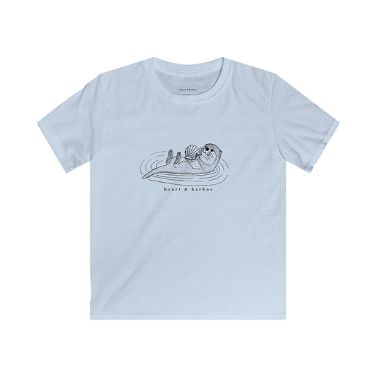 Light blue youth t-shirt with a hand-drawn sea otter