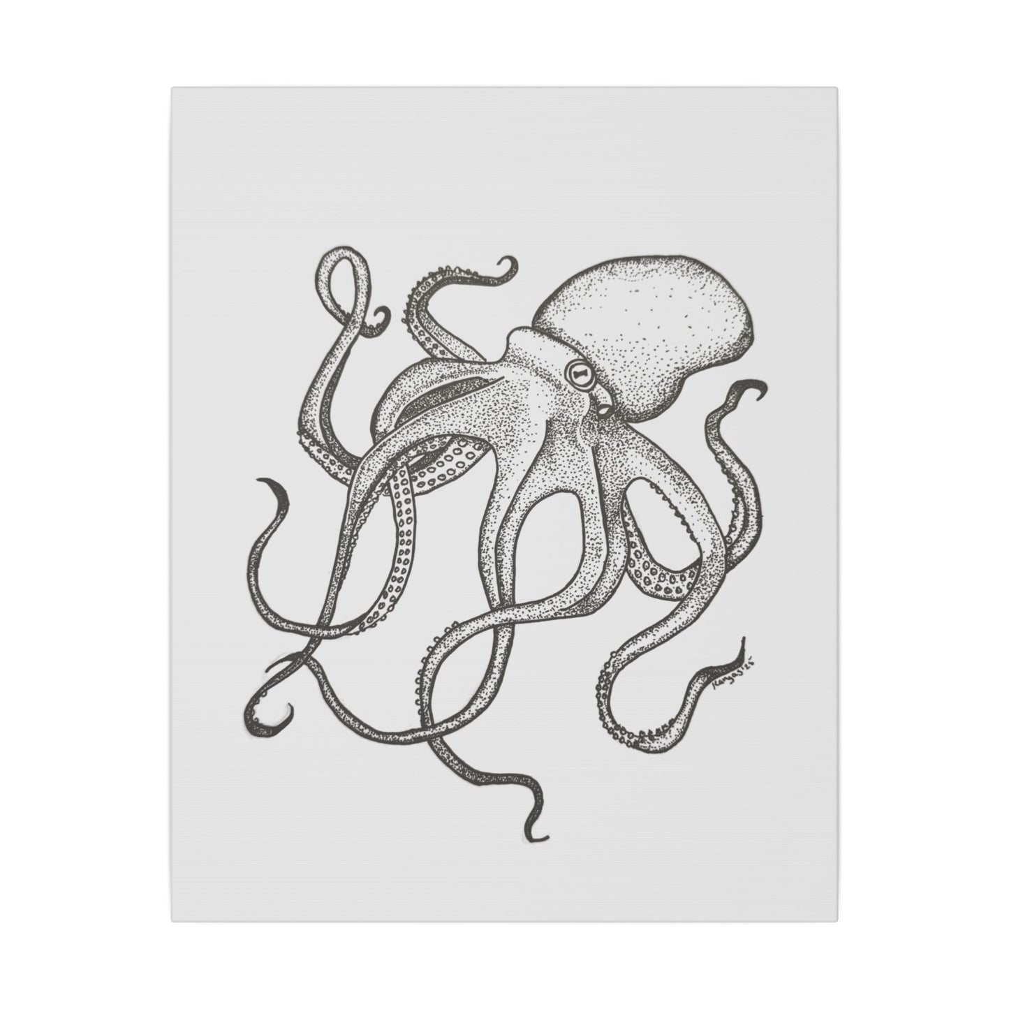 Black and white hand-drawn octopus on a white canvas background