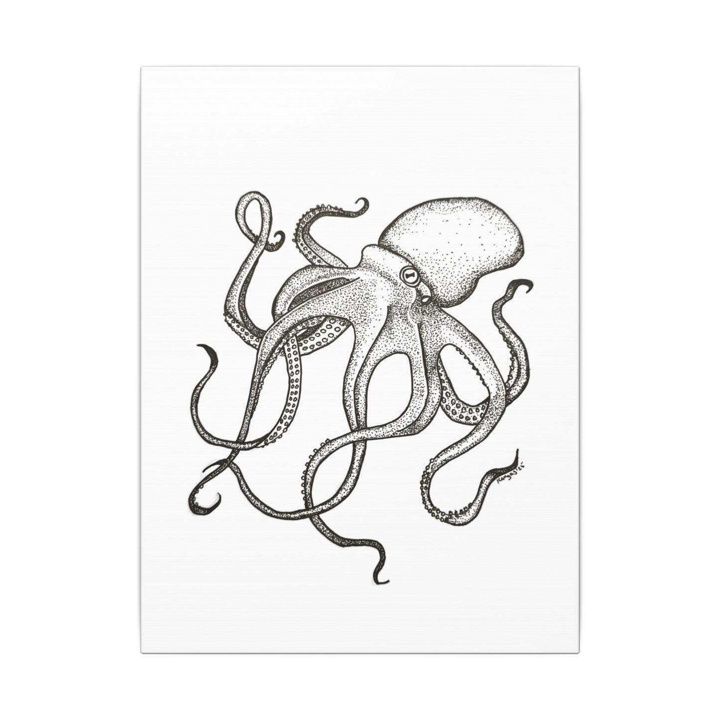 Black and white hand-drawn octopus on a white canvas background