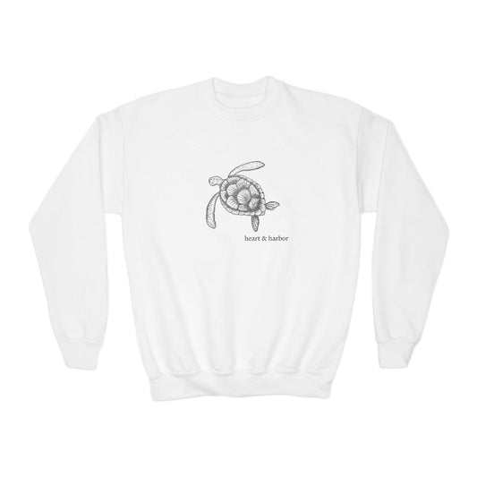 Sea Turtle Kids Crewneck Sweatshirt | Hand-Drawn | Nautical Ocean Shirt | Heart & Harbor