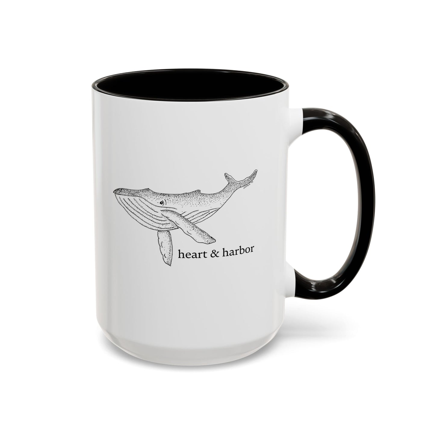 Whale Accent Coffee Mug | Hand-Drawn Ocean Design | Heart & Harbor | Multiple Colors