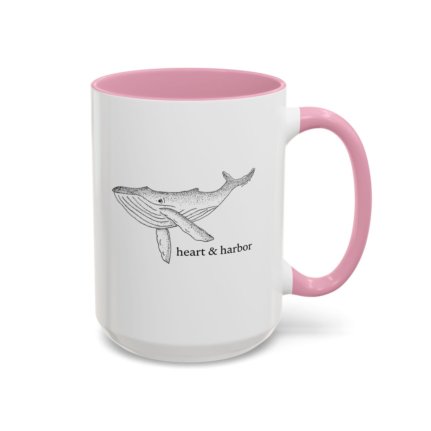 Whale Accent Coffee Mug | Hand-Drawn Ocean Design | Heart & Harbor | Multiple Colors