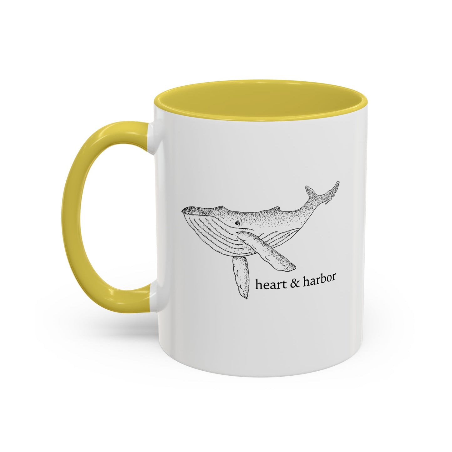 Whale Accent Coffee Mug | Hand-Drawn Ocean Design | Heart & Harbor | Multiple Colors