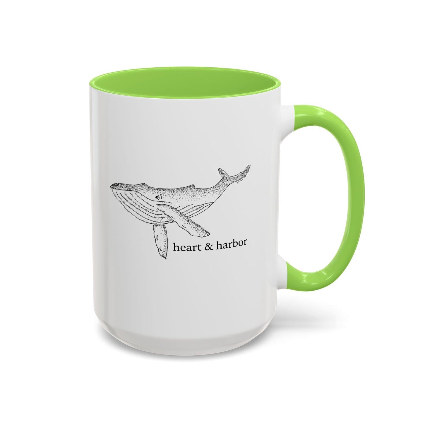 Whale Accent Coffee Mug | Hand-Drawn Ocean Design | Heart & Harbor | Multiple Colors