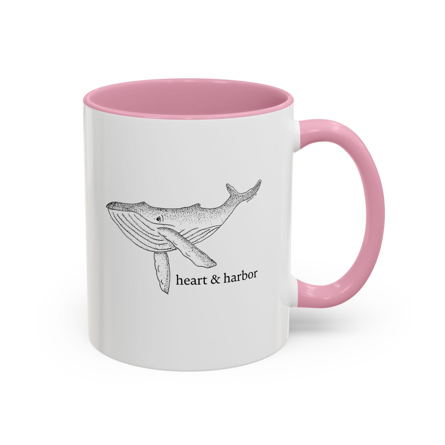 Whale Accent Coffee Mug | Hand-Drawn Ocean Design | Heart & Harbor | Multiple Colors