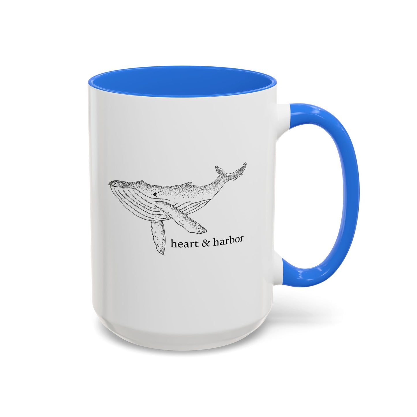 Whale Accent Coffee Mug | Hand-Drawn Ocean Design | Heart & Harbor | Multiple Colors