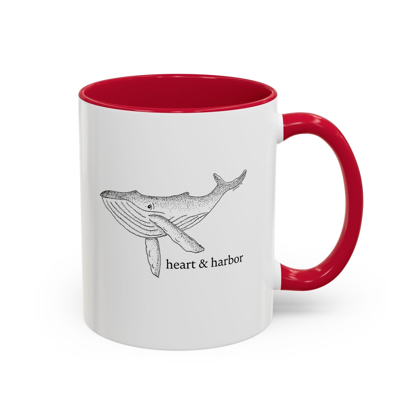 Whale Accent Coffee Mug | Hand-Drawn Ocean Design | Heart & Harbor | Multiple Colors
