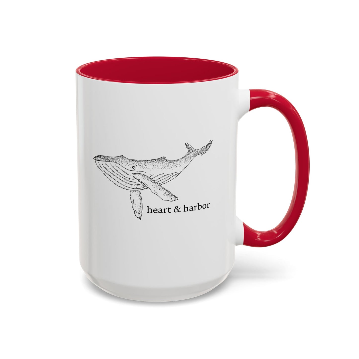 Whale Accent Coffee Mug | Hand-Drawn Ocean Design | Heart & Harbor | Multiple Colors