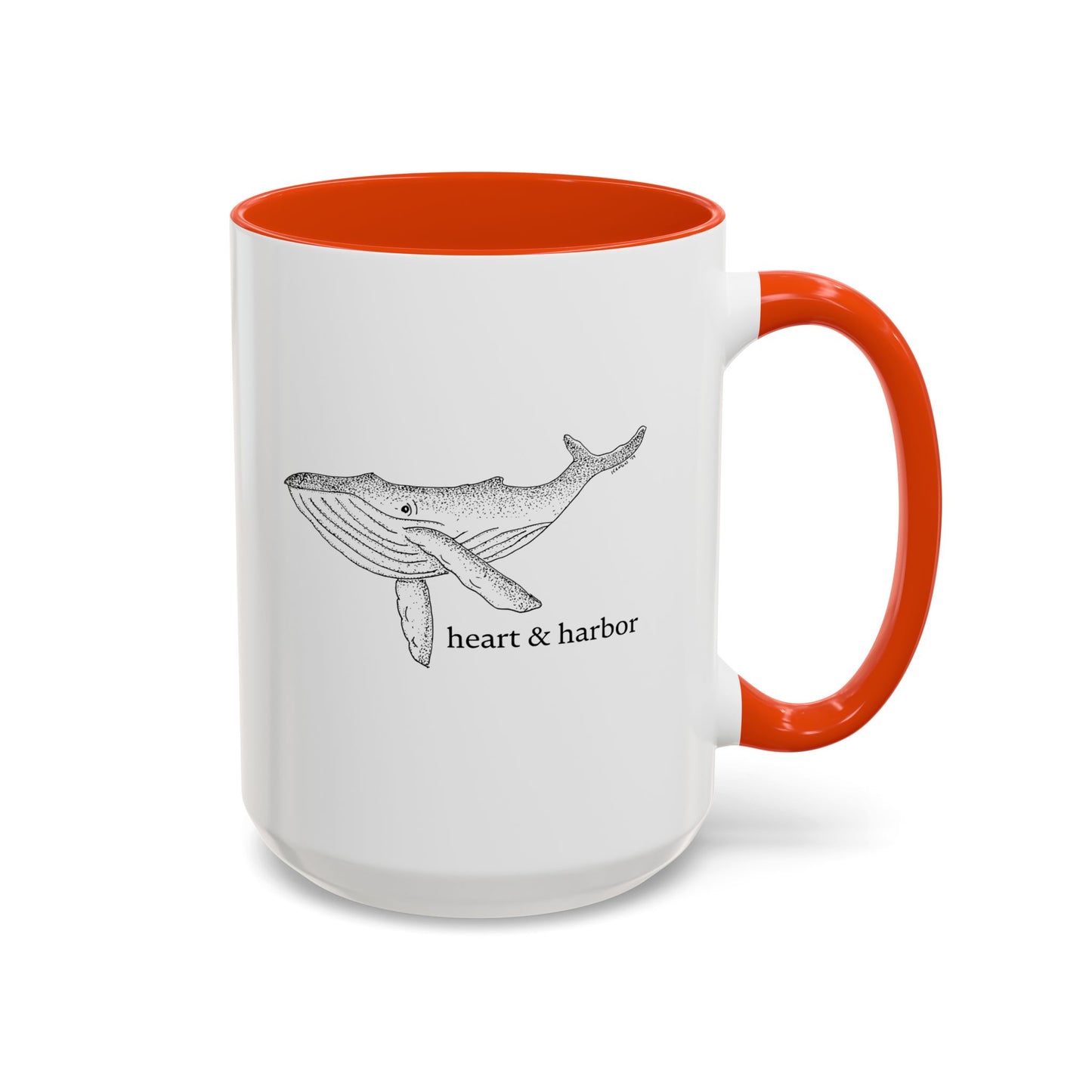 Whale Accent Coffee Mug | Hand-Drawn Ocean Design | Heart & Harbor | Multiple Colors