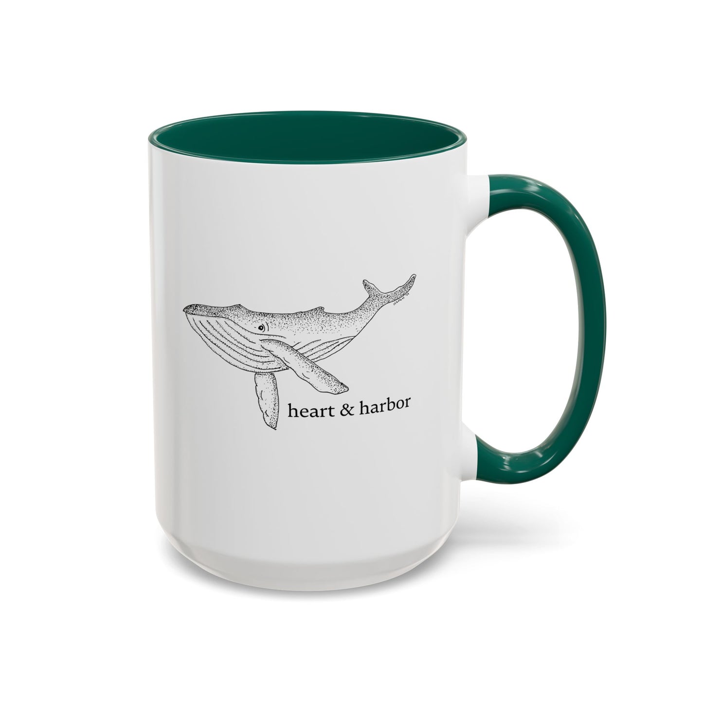 Whale Accent Coffee Mug | Hand-Drawn Ocean Design | Heart & Harbor | Multiple Colors