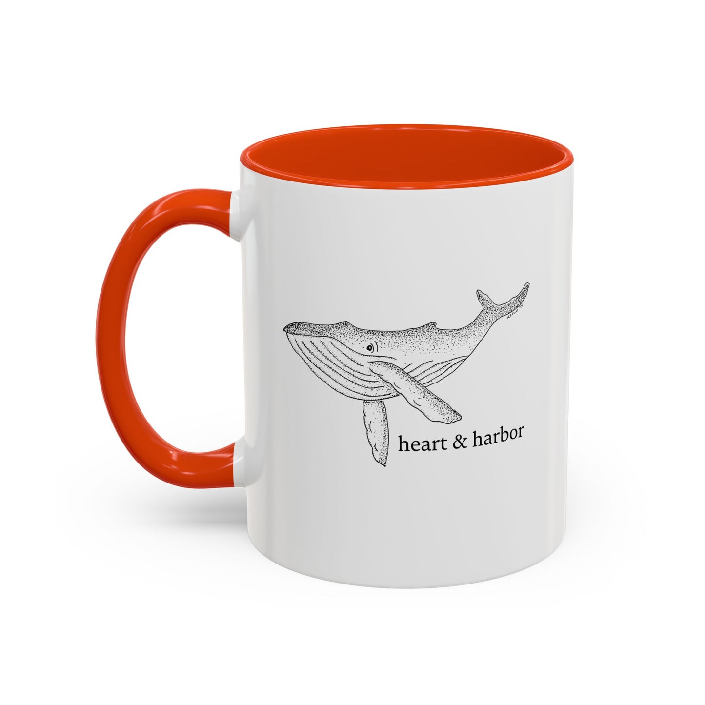 Whale Accent Coffee Mug | Hand-Drawn Ocean Design | Heart & Harbor | Multiple Colors