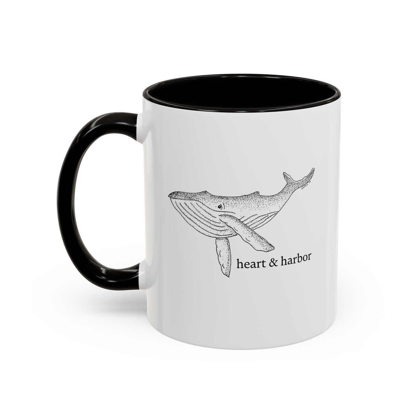 Whale Accent Coffee Mug | Hand-Drawn Ocean Design | Heart & Harbor | Multiple Colors
