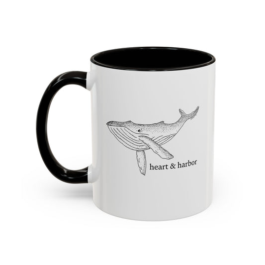 Whale Accent Coffee Mug | Hand-Drawn Ocean Design | Heart & Harbor | Multiple Colors