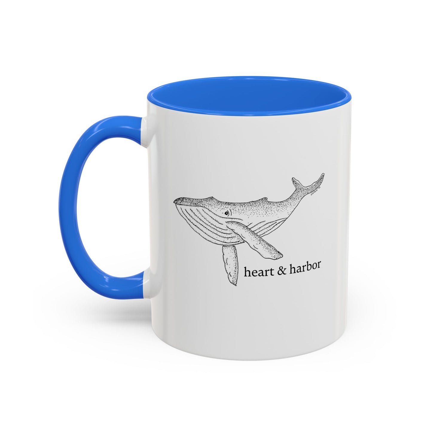 Whale Accent Coffee Mug | Hand-Drawn Ocean Design | Heart & Harbor | Multiple Colors