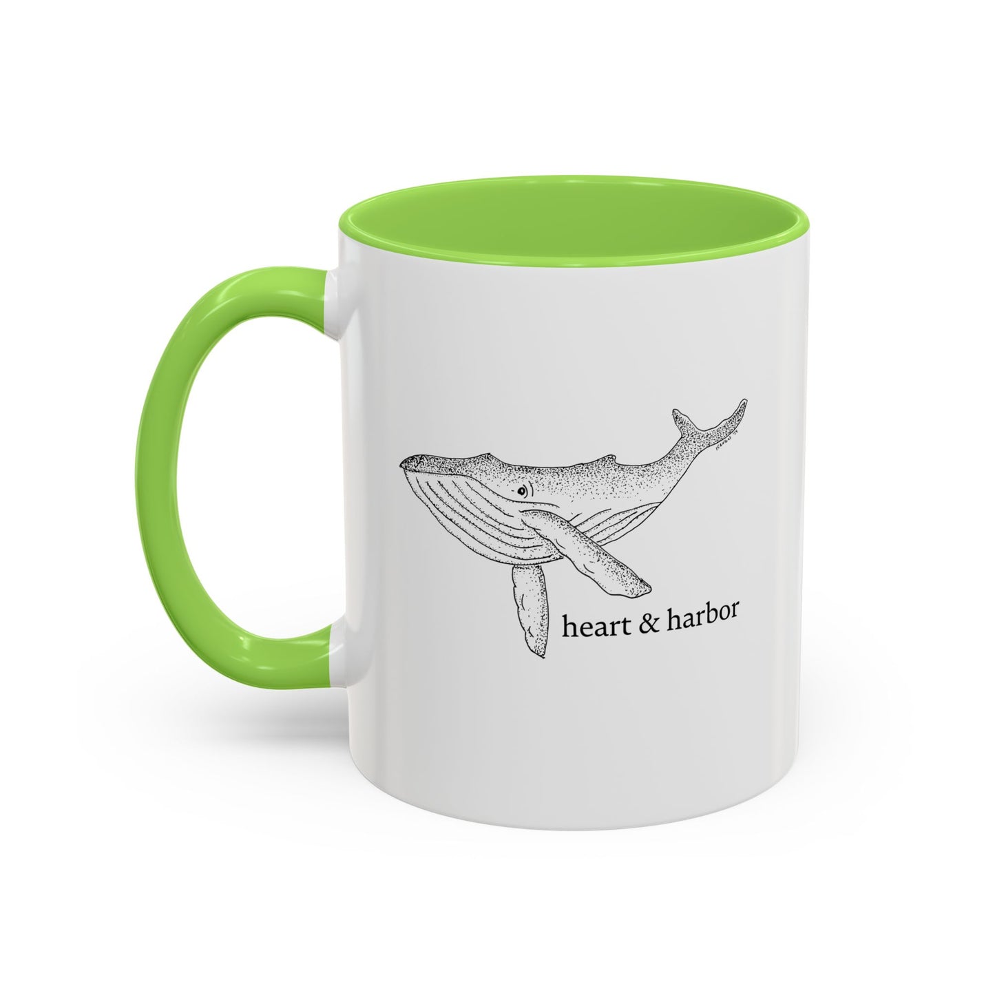 Whale Accent Coffee Mug | Hand-Drawn Ocean Design | Heart & Harbor | Multiple Colors
