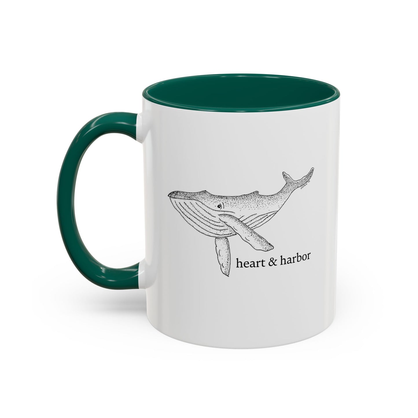 Whale Accent Coffee Mug | Hand-Drawn Ocean Design | Heart & Harbor | Multiple Colors