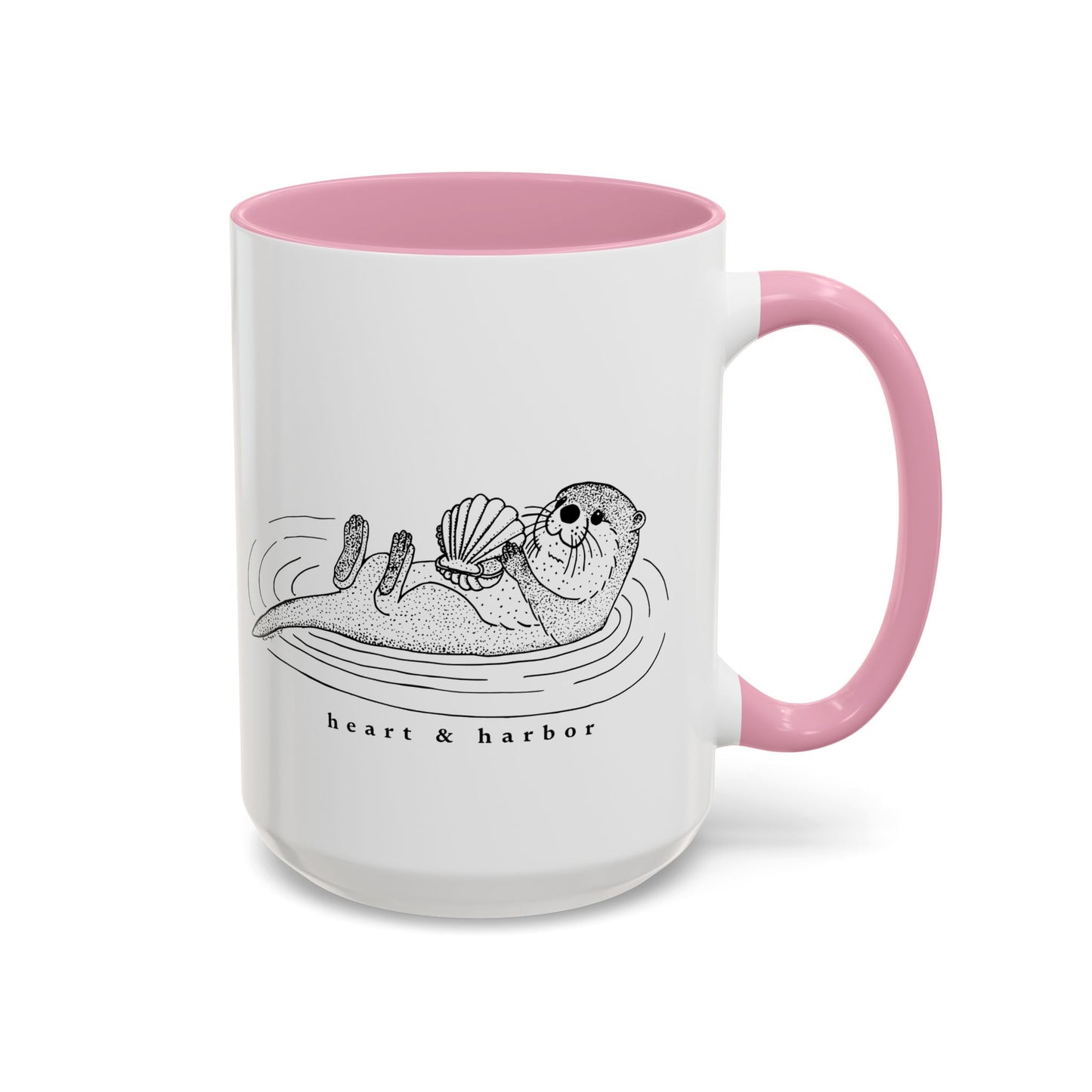Sea Otter Accent Coffee Mug | Hand-Drawn Ocean Design | Heart & Harbor | Multiple Colors