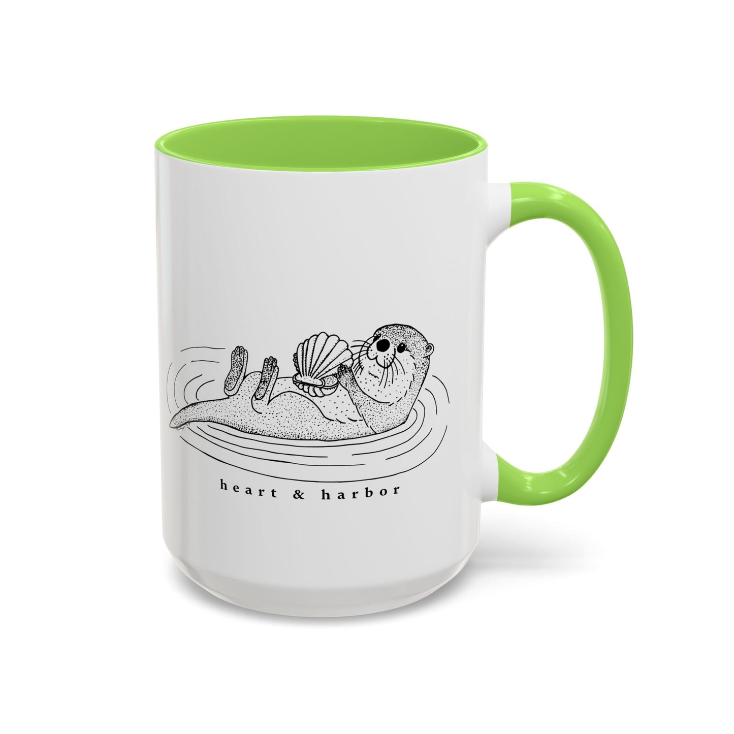 Sea Otter Accent Coffee Mug | Hand-Drawn Ocean Design | Heart & Harbor | Multiple Colors