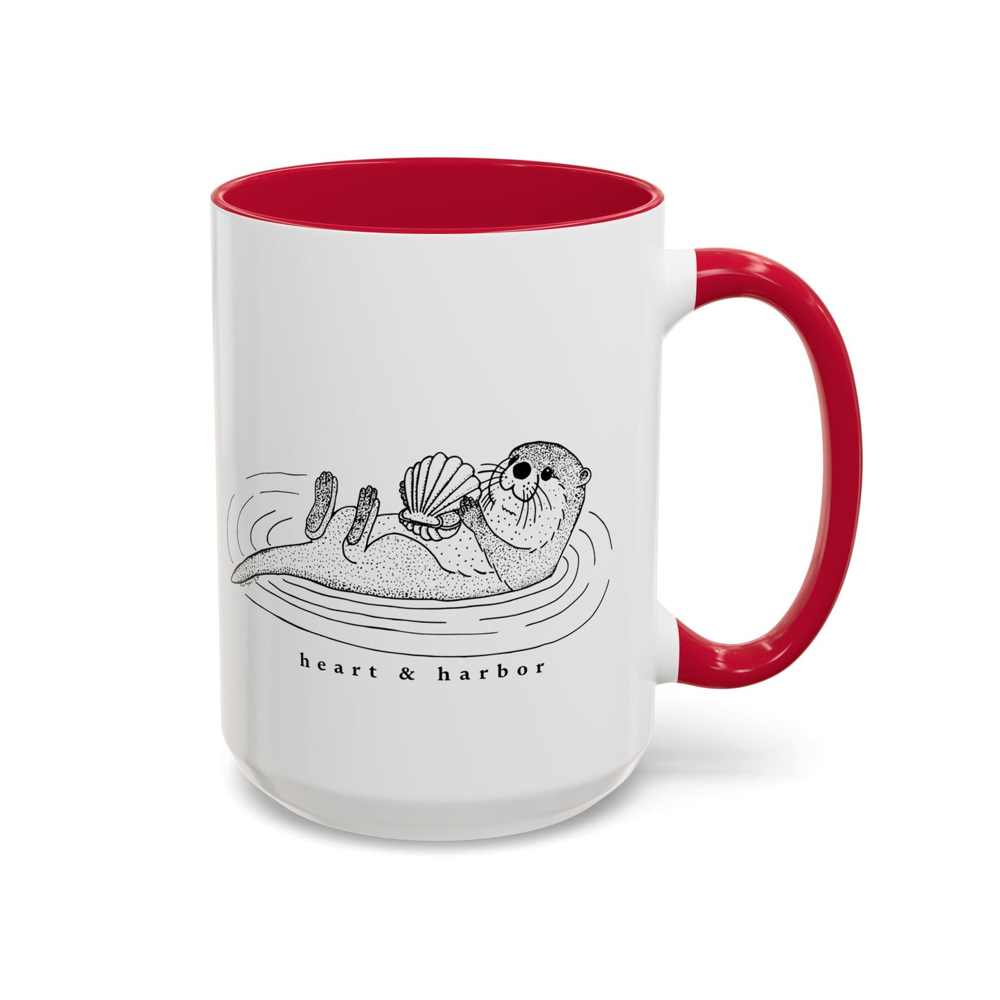 Sea Otter Accent Coffee Mug | Hand-Drawn Ocean Design | Heart & Harbor | Multiple Colors