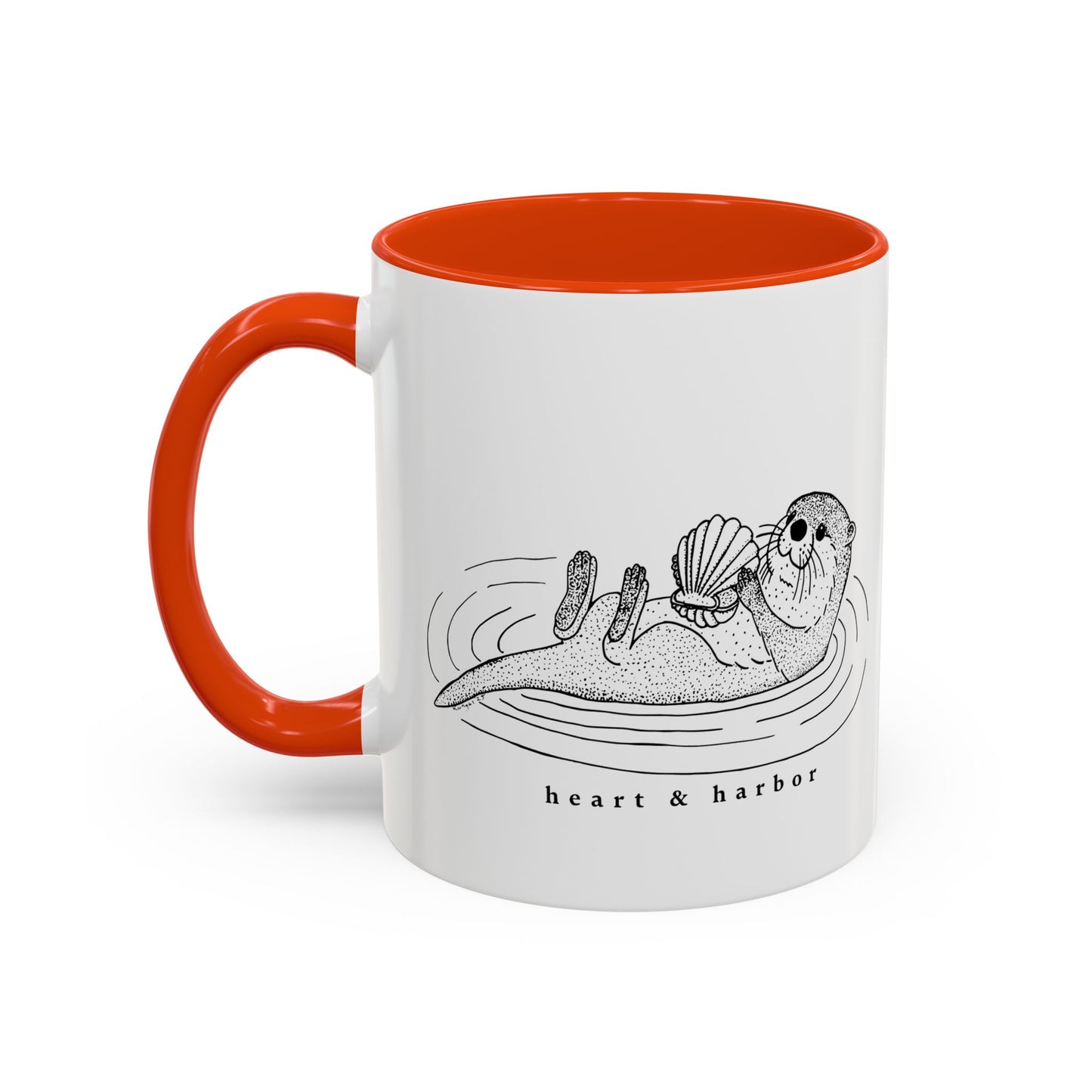 Sea Otter Accent Coffee Mug | Hand-Drawn Ocean Design | Heart & Harbor | Multiple Colors